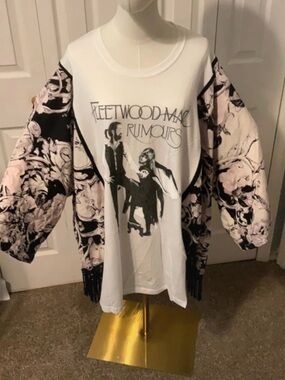 Fleetwood Mac Rumours Upcycled Graphic T-Shirt with Flowy Floral Sleeves OSFM